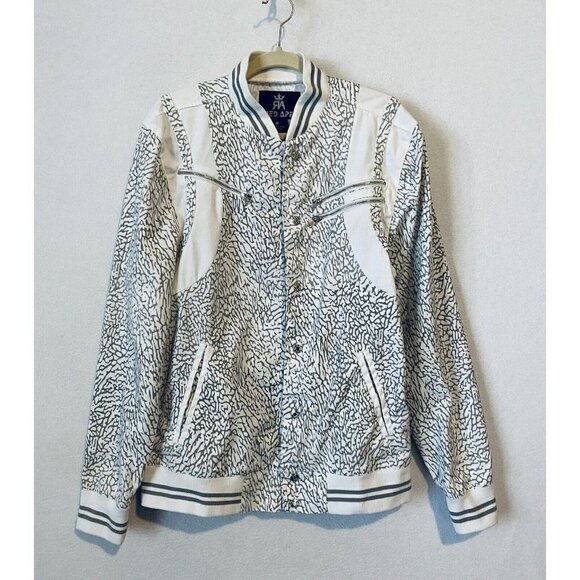 Red Ape Varsity Jacket Mens Medium Snap Front Zipper Accents Pockets Gray White - Picture 1 of 5